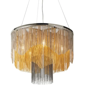 Merano Lighting - Merano Carbonia 5 Light Ceiling Pendant Bright Nickel Plate, Gold & Black Effect Chain