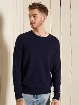 Superdry Lambswool Lightweight Knit, Navy, Size L, Men