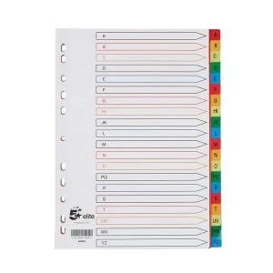 Elite A4 File Dividers Multicoloured Tabs Polypropylene A Z White