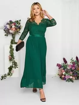 Yours Occasion Lace Wrap Pleat Maxi Dress, Green, Size 26-28, Women