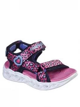 Skechers Girls Leopard Heart Lights Strap Sandals - Pink, Size 4 Older