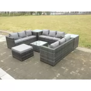 Fimous 9 Seater Outdoor Dark Grey Rattan Lounge Complete Sofa Set with Side Table and Big Footstool