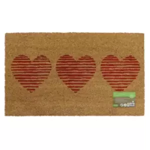 JVL Eco-friendly Latex Backed Coir Door Mat, Three Hearts