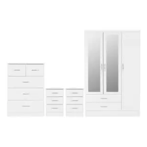 Seconique Nevada 3 Door 2 Drawer Wardrobe Bedroom Set - White Gloss