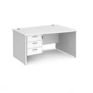 Office Desk Right Hand Wave Desk 1400mm With Pedestal White Top And Panel End Leg Maestro 25 MP14WRP3WH