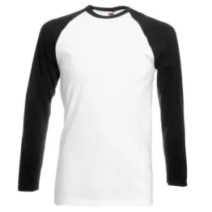 Fruit Of The Loom Mens Long Sleeve Baseball T-Shirt (L) (White/Black)