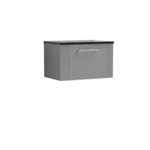 Nuie Deco 600mm Wall Hung Single Drawer Vanity & Sparkling Black Laminate Top - Satin Grey