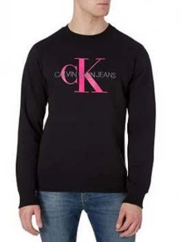 Calvin Klein Jeans Iconic Monogram Crew Sweatshirt, Black, Size 2XL, Men