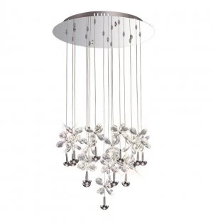 Ceiling Cluster Pendant Round 16 Light 4000K LED Polished Chrome, Crystal