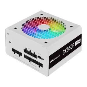 Corsair 550W CX-F RGB Series CX550F PSU Fully Modular Rifle Bearing Fan 80+ Bronze RGB Fan White UK Plug