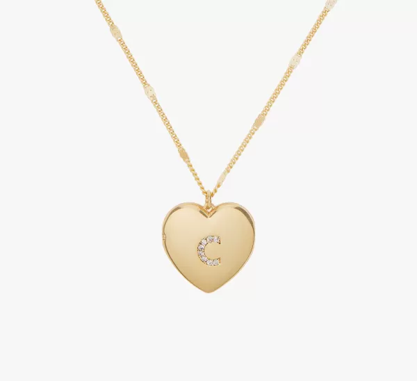 C Heart Letter Locket Necklace