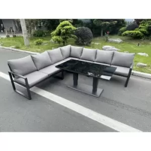 Fimous 7 Seater Outdoor Dark Grey Aluminum Corner Sofa Complete Dining Set with Adjustable Rising Lifting Table