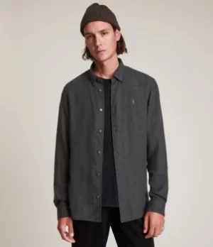 AllSaints Mens Hemlock Shirt, Dark Grey, Size: M