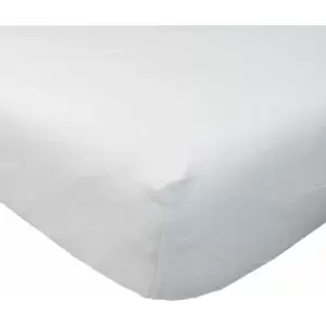 White Brushed Cotton Fitted Sheet 100% Cotton Luxury Flannelette, Double - White - Homescapes