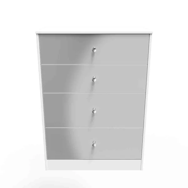 Welcome Furniture Ready Assembled Padstow 4 Drawer Deep Chest In Uniform Grey Gloss & White