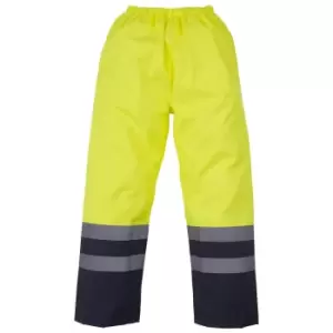 Yoko Mens Hi Vis Waterproof Overtrousers (L) (Yellow/ Navy)