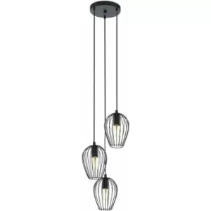 Hanging Ceiling Pendant Light Black Wire Cage 3x 60W E27 Hallway Feature Lamp