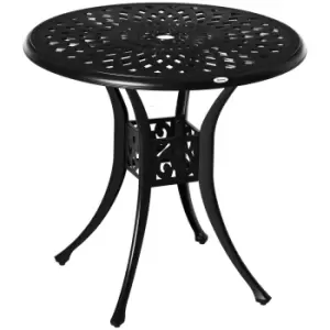 Outsunny 78Cm Round Garden Dining Table With Parasol Hole Cast Aluminium - Black