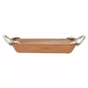 Interiors By Ph Small Rectangular Dish, Acacia Wood, Aluminium Leaf Handles