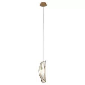 Luminosa Pendant 2m, 1 x G9, Brass, Polished Chrome & Cognac Glass