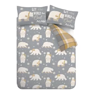 Catherine Lansfield Polar Bear Brushed Cotton Reversible Duvet Cover and Pillowcase Set Ochre