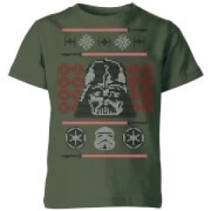 Star Wars Darth Vader Face Knit Kids Christmas T-Shirt - Forest Green - 11-12 Years