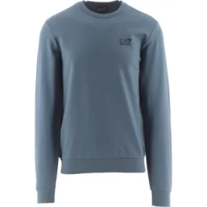 EA7 China Blue Fundamental Sporty Crew Neck Sweatshirt