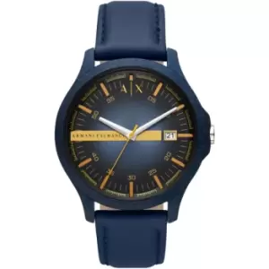 Mens Armani Exchange Stainless Steel Blue Leather Strap