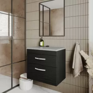 Nuie - Athena Wall Hung 2-Drawer Vanity Unit with Grey Worktop 800mm Wide - Charcoal Black Woodgrain