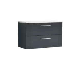 Nuie Deco 800mm Wall Hung 2 Drawer Vanity & Sparkling White Laminate Top - Satin Anthracite