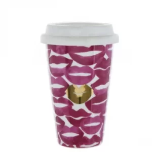 Lips Travel Mug Pink and Gold 15cm