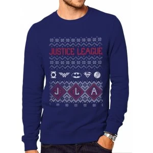 DC Originals - Justice League Fair Isle Mens Small Christmas Jumper - BlueSLE|S