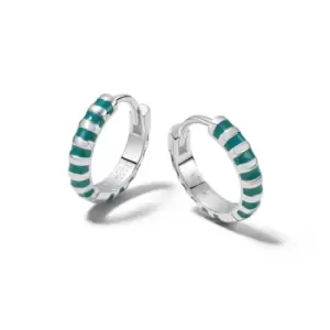 Daisy London 925 Sterling Silver Teal Fine Stripe Huggie Hoop Earrings Sterling Silver