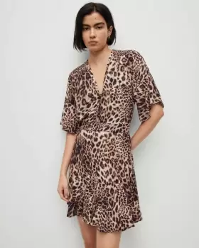 AllSaints Dina Evita Leopard Print Mini Dress