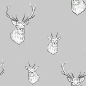 Catherine Lansfield Stag Wallpaper, Light Grey