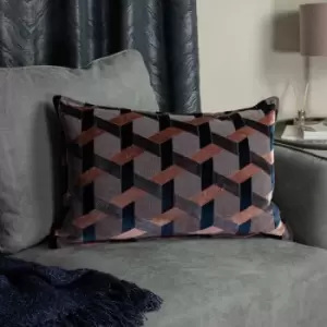 Paoletti Delano Geometric Jacquard Velvet Cushion Cover, Blush/Navy, 40 x 60 Cm