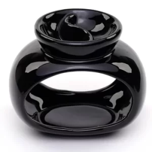 Black Ceramic Oval Double Dish and Tea Light Oil and Tart Burner