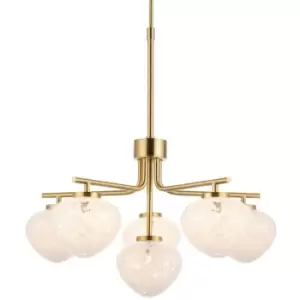 Merano Bari Multi Arm Glass Pendant Ceiling Lamp, Satin Brass Plate, White Confetti Glass