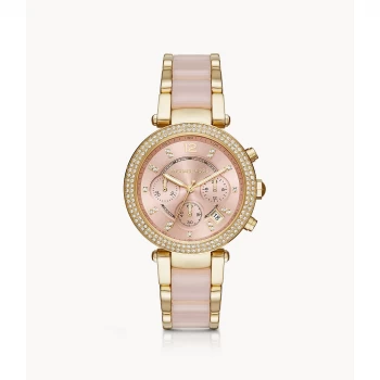 Michael Kors Womens Parker Chronograph Pink Acetate And Gold-Tone Stainless Steel Watch - Gold