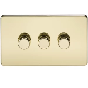 KnightsBridge 60-400W 3G 2 Way 230V Screwless Polished Brass Electric Dimmer Switch