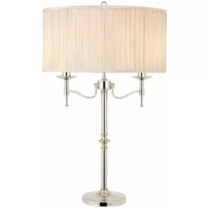 Avery Luxury Twin Table Lamp Bright Nickel & Beige Shade Traditional Bulb Holder