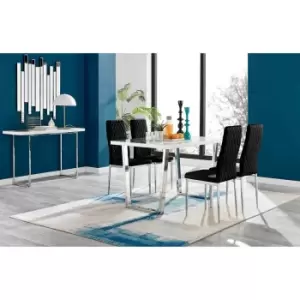 Furniture Box Kylo White High Gloss Dining Table and 4 Black Velvet Milan Chairs