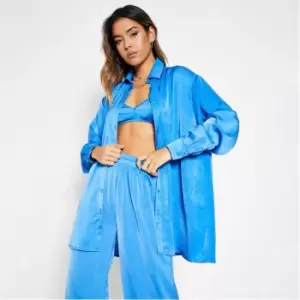 I Saw It First Longline Satin Shirt - Blue