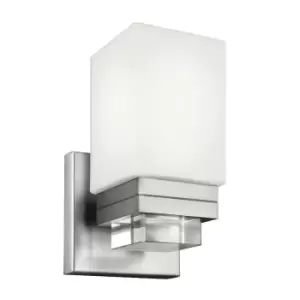 IP44 Wall Light Opal Etched Glass Shade Crystal Detail Satin Nickel LED G9 3.5W