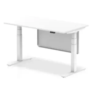 Air 1400 x 800mm Height Adjustable Desk White Top White Leg With White Steel Modesty Panel