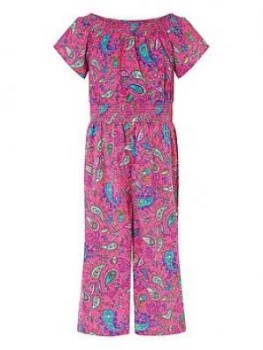 Monsoon Girls S.E.W. Paisley Shirred Jumpsuit - Pink, Size 3-4 Years, Women