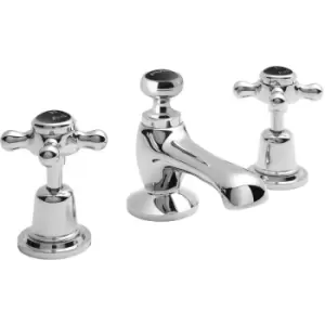 Topaz Black Crosshead 3-Hole Basin Mixer Tap with Pop Up Waste Dome Collar - Hudson Reed