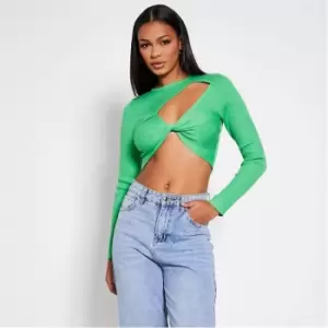 I Saw It First Cut Out Twist Detail Crop Top - Green