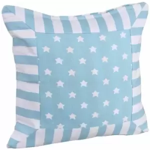 Homescapes - Cotton Blue Stripe Border and Stars Cushion Cover, 45 x 45cm - Blue