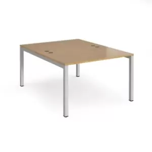 Bench Desk 2 Person Rectangular Desks 1200mm Oak Tops With Silver Frames 1600mm Depth Connex